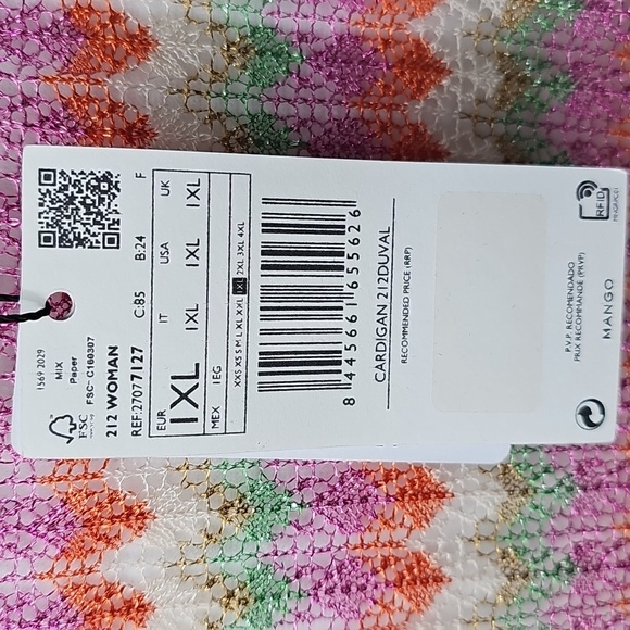 Mango Pink Sheer Multicolored Striped Button Front Cardigan Coquette Girl Dainty - Picture 8 of 14